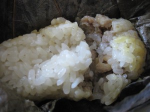 Sticky rice with chicken in lotus leaf
